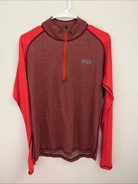 Stio Men's Medium Burgundy and Red long Sleeve Half-Zip wool Pullover